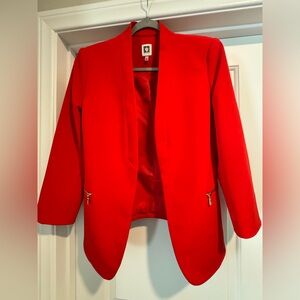 Anne Klein Bold Red Blazer with Gold Accents